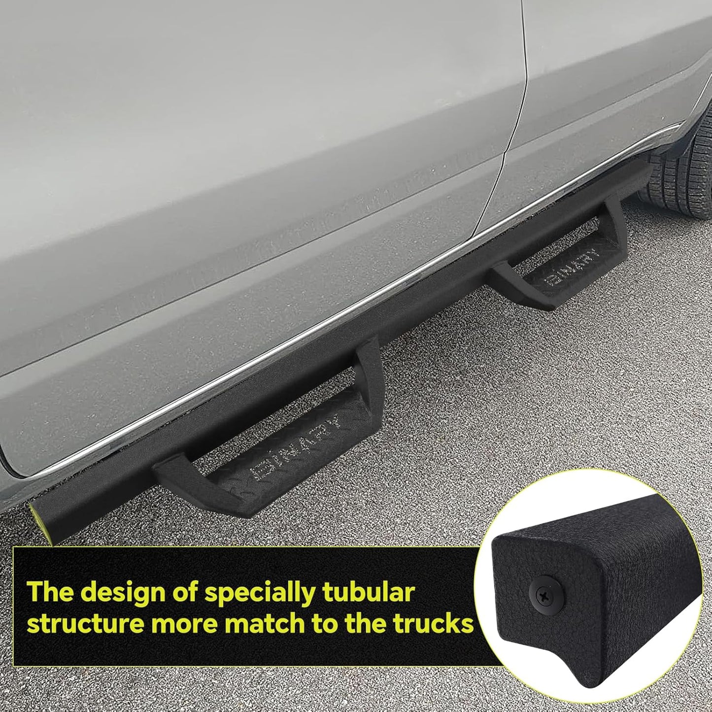 BINARY STAR Running Boarads Compatible with Vehicle 2022-2025 Toyota Tundra CrewMax Cab, 4.3 Inch Drop Down Tundra Side Steps Side Bars, Black Step Bars Made with Carbon Steel.