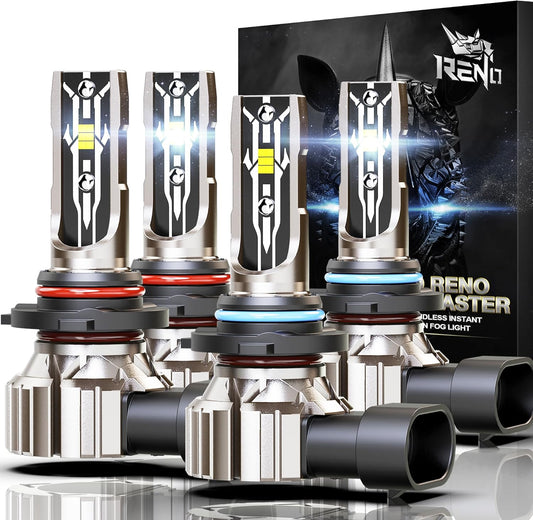 RENO 9005 9006 Bulb Combo, 9005 9006 Fog Lights Bulb, 9006 9005 Light Bulbs Fanless In Line Car Fog Bulb Plug and Play, Pack of 4