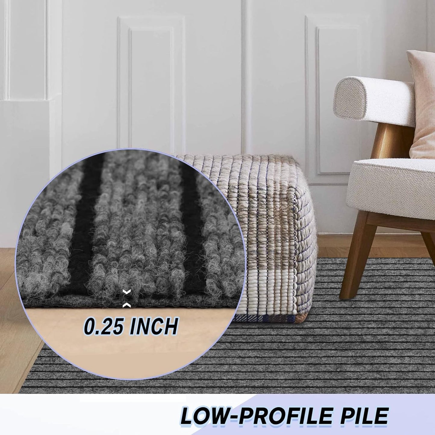 Custom Size Backed Non-Slip Area Rugs Runner, Easy Clean, Waterproof Runner Rugs for Hallway Entryway, Kitchen, Laundry, 3FT x 45FT, Gray Stripe