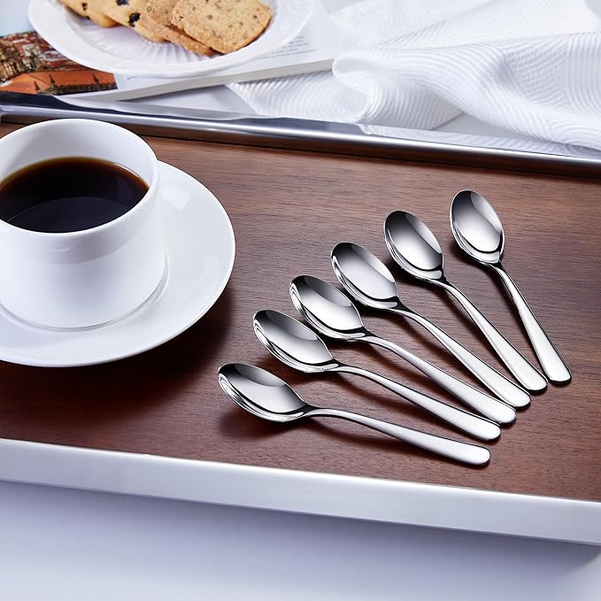 KEAWELL Premium Louise Demitasse Espresso Spoons, 18/10 Stainless Steel, 4.4-Inch Small Size, Dishwasher Safe (4.4 inches, 6)