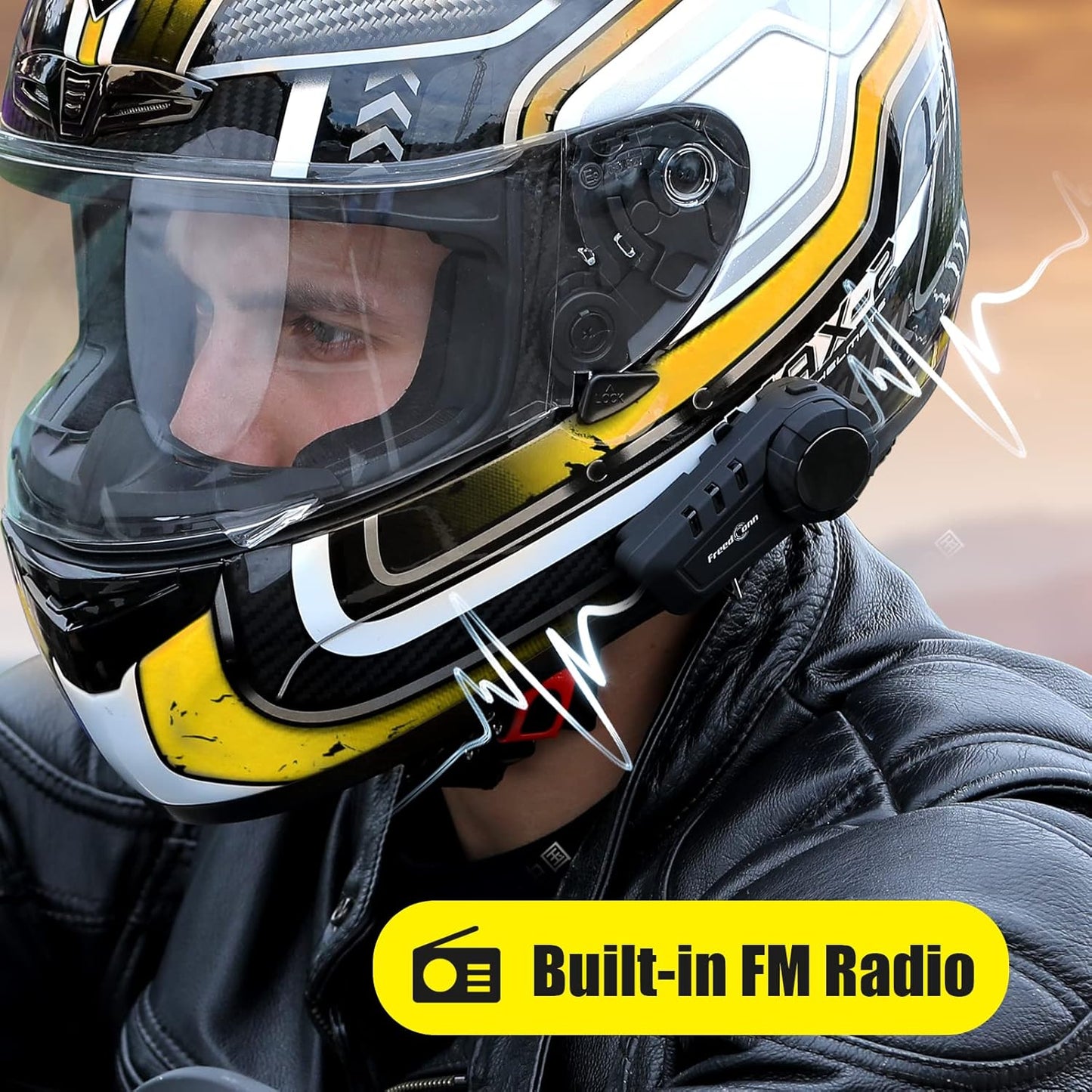 FreedConn KY PRO Motorcycle Helmet Bluetooth Headset, Motorcycle Communication Systems with CVC Noise Cancellation, Stereo Music, 6 Riders 0.75mi/1200m intercom, Dual Device Connection, IP65, 1 Pack