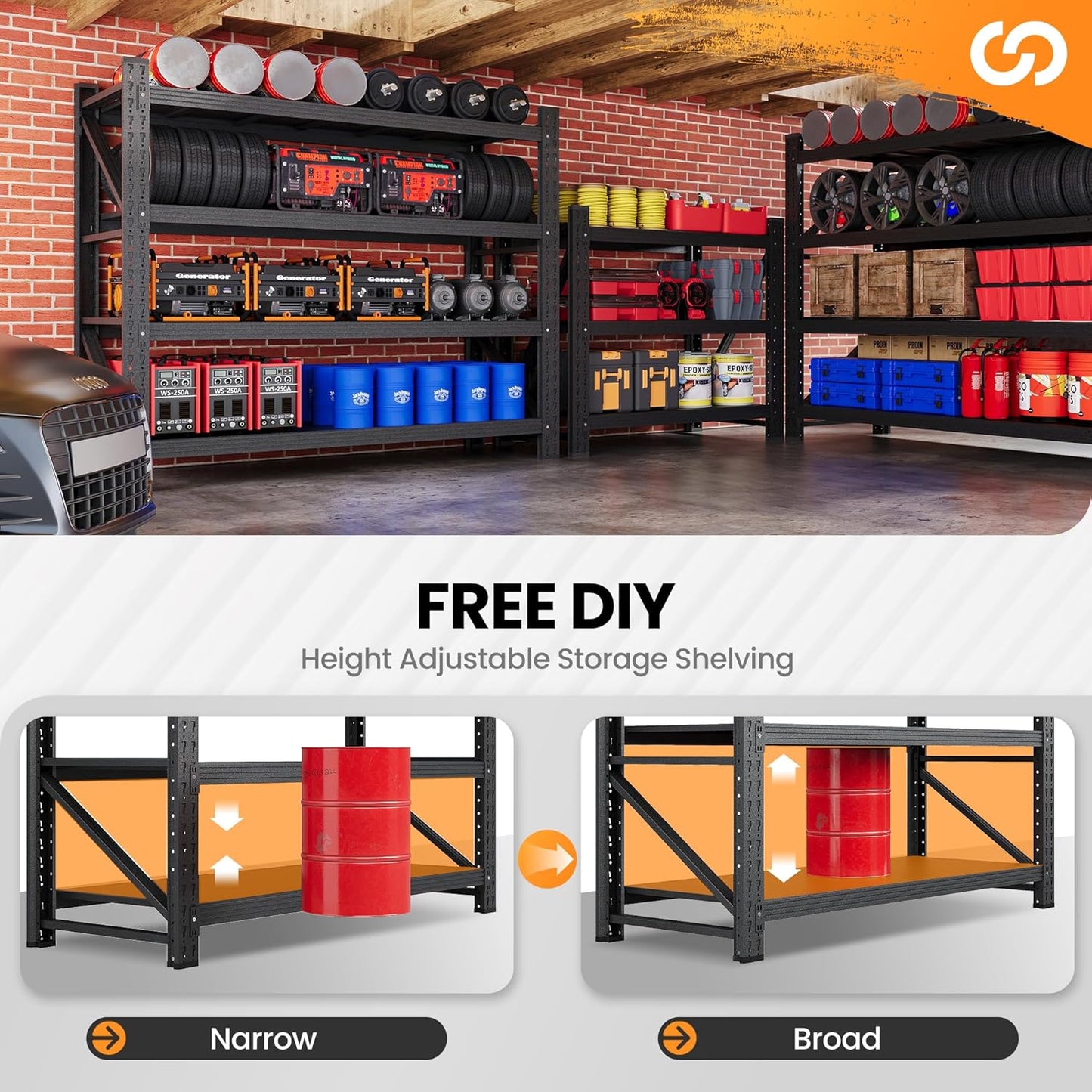 3000LBS Metal Storage Shelves, 48” W Heavy Duty Garage Shelving Units, 4 Tier Storage rack shelf, Steel Industrial Shelving , Adjustable Standing Shelf for Basement/Warehouse 48"W x 24"D x 70"H, Black