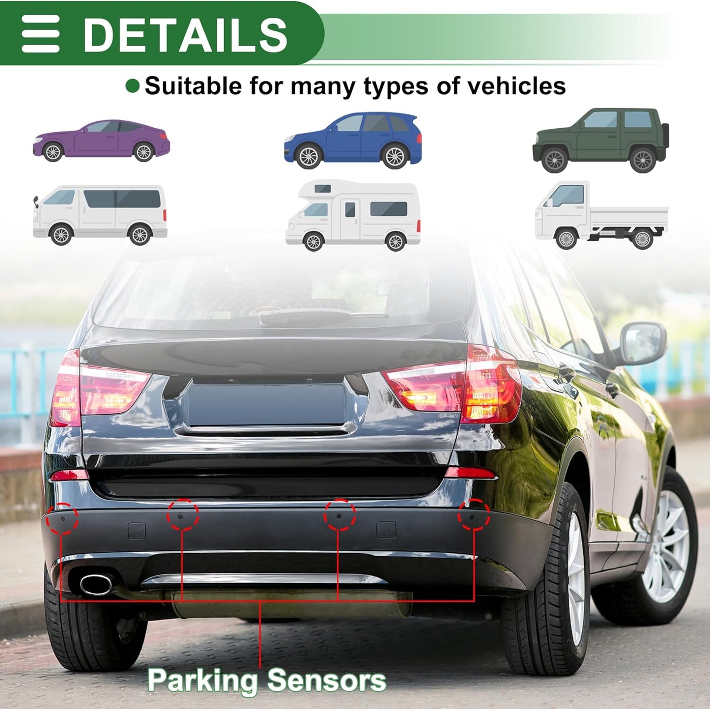 Motoforti Universal Car Auto Vehicle Reverse Backup Radar System Reverse Parking Sensors Alarm Buzzer Reminder Distance Detection Red 4Parking Sensors