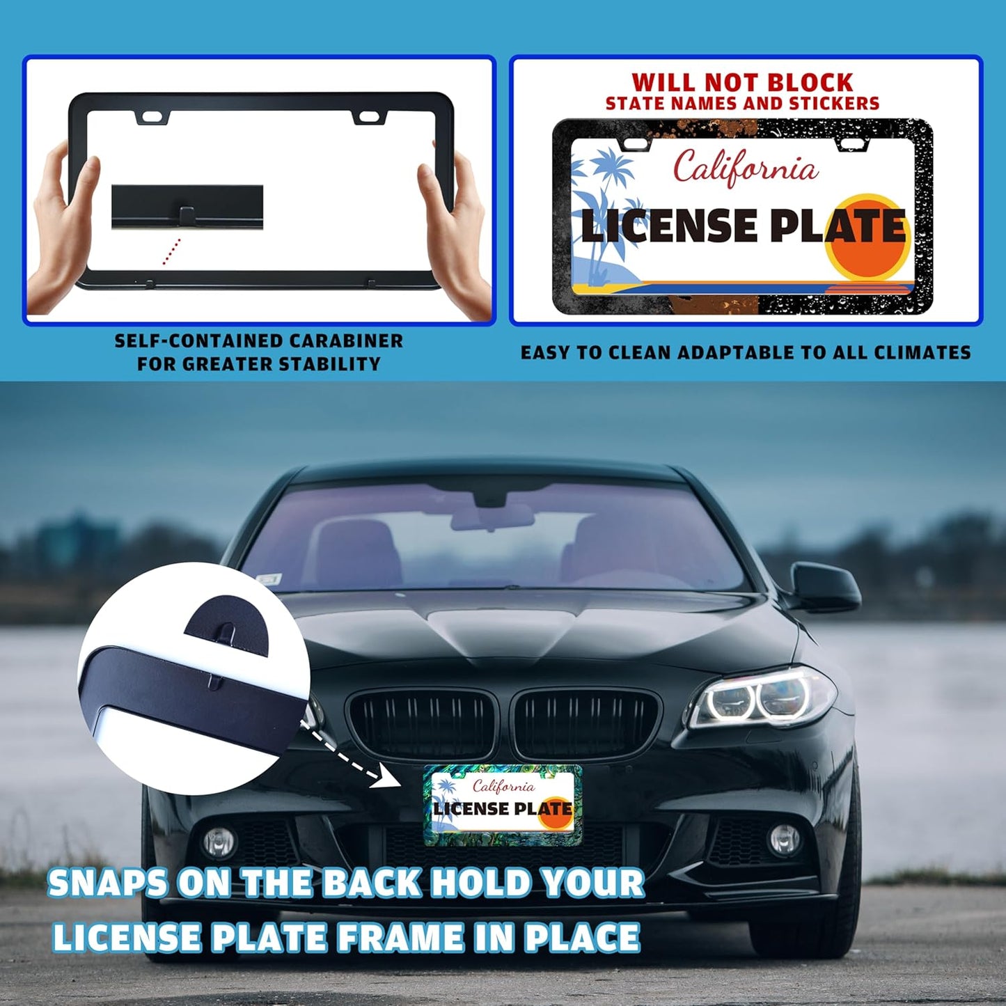 Faux Abalone License Plate Frame Funny Stainless Steel License Plate Holder for Front or Rear Car Tags for Car Decoration Accessories Rust-Proof with Screws 6.3 X 12.2 in for Women Men