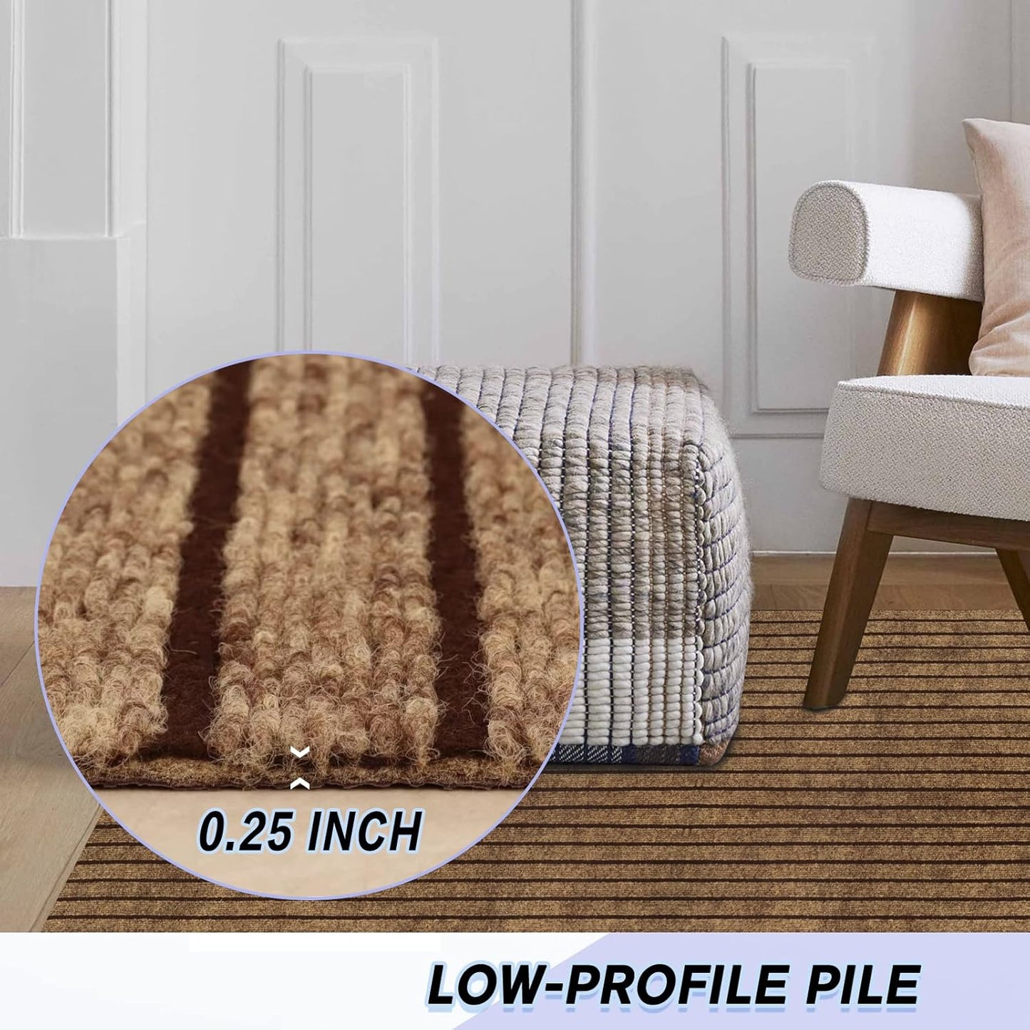 Custom Size Backed Non-Slip Area Rugs Runner, Easy Clean, Waterproof Runner Rugs for Hallway Entryway, Kitchen, Laundry, 3FT x 57FT, Brown Stripe