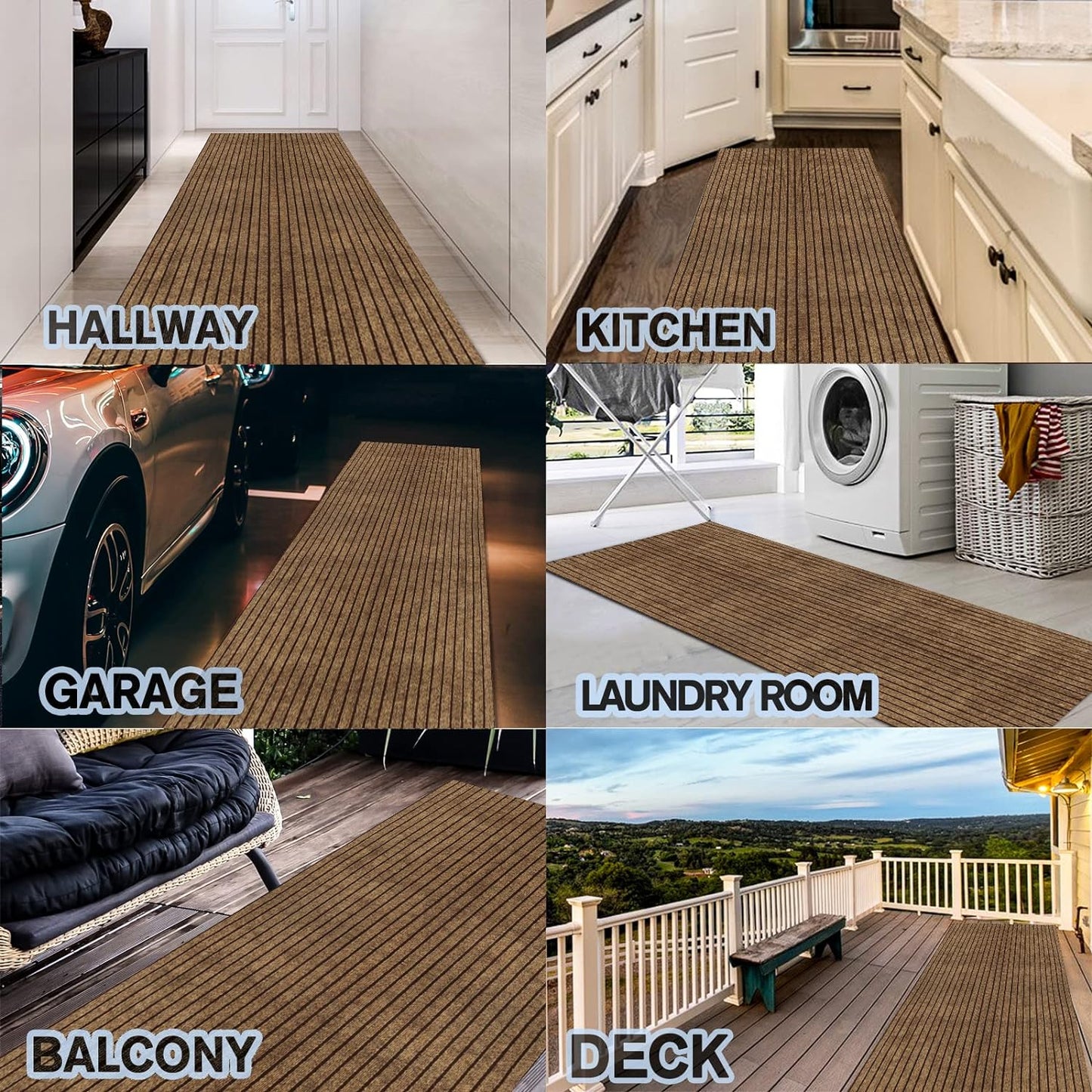 Custom Size Backed Non-Slip Area Rugs Runner, Easy Clean, Waterproof Runner Rugs for Hallway Entryway, Kitchen, Laundry, 2FT x 27FT, Brown Stripe