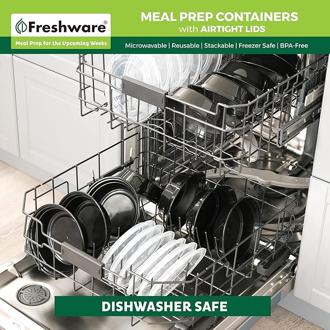 Freshware Meal Prep Containers with lids [150 Pack] Food Storage Containers, Bento Box, BPA-Free, Stackable, Microwave, Dishwasher, Freezer Safe, 32 Oz