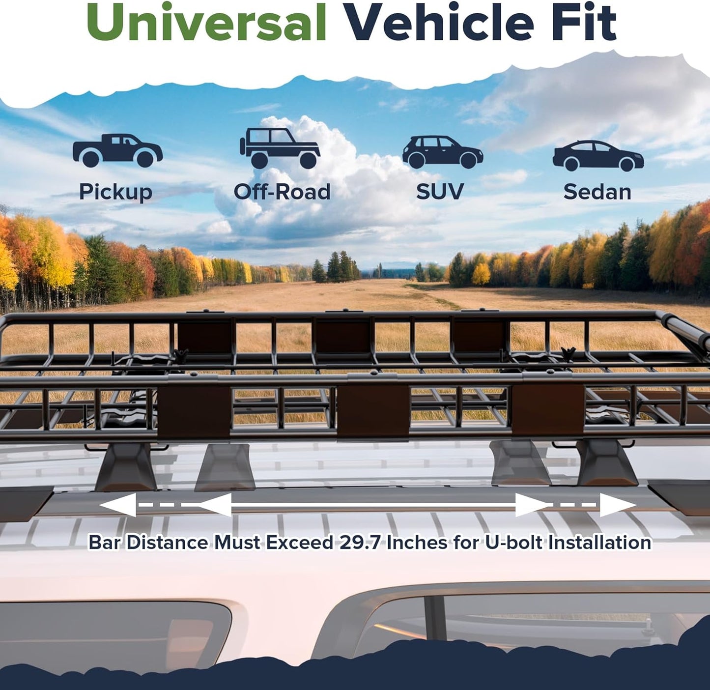 ARKSEN 54 x 39 x 5 Inch Upgrade Universal Roof Rack with Waterproof Bag, Cargo Net&2 Ratchet Straps - 150Lbs Capacity Heavy Duty Rooftop Cargo Carrier with Extension for Car, SUV & Pickup
