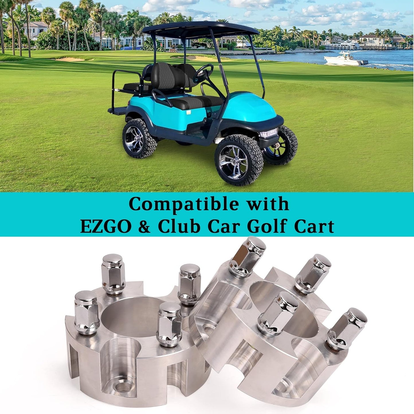 10L0L Golf Cart Wheel Spacers Adapters 2 Inch for EZGO Club Car 4 Lug (4x4 Bolt Pattern, 68mm Hub Bore, 1/2-20 Studs) - 4 Pack