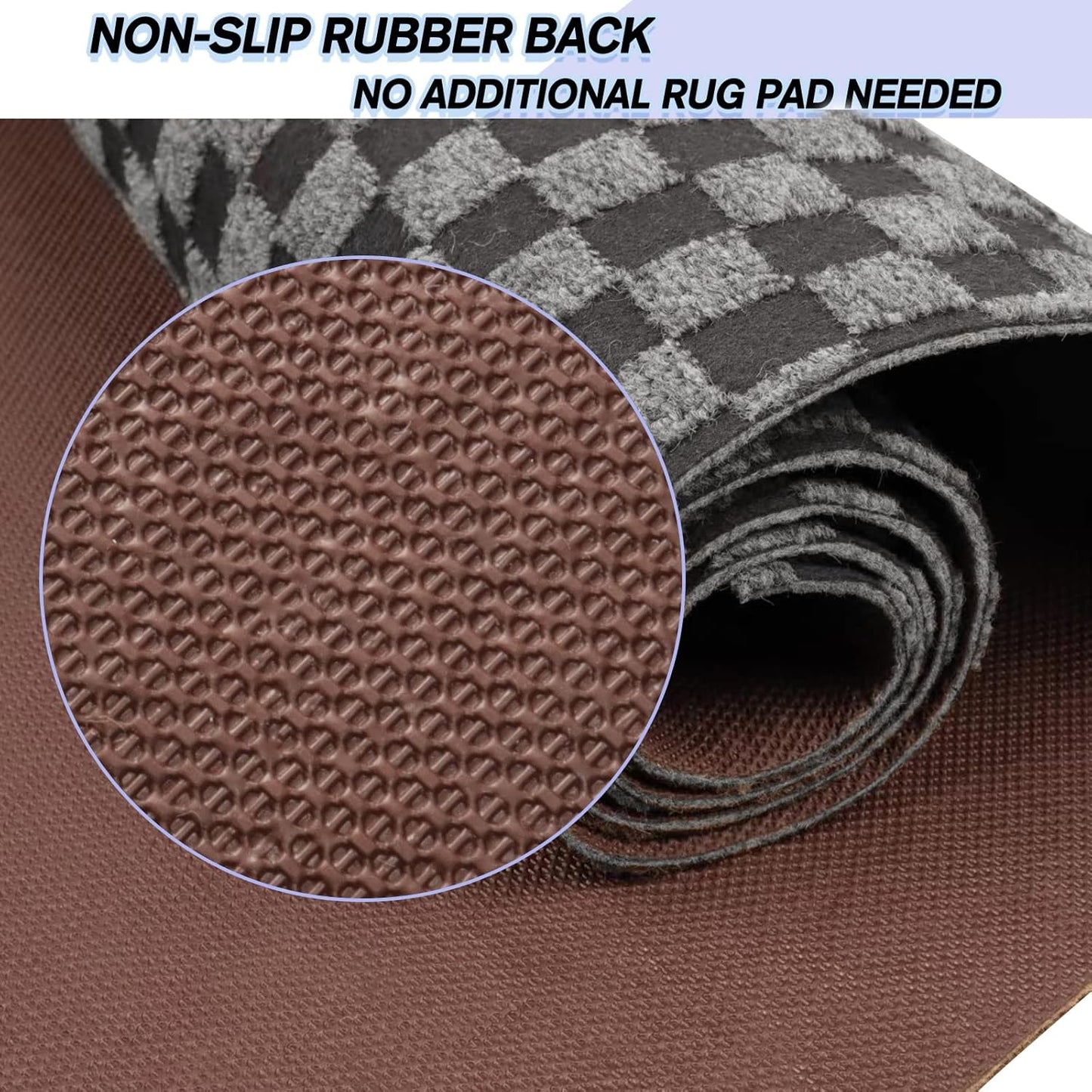 Custom Size Backed Non-Slip Area Rugs Runner, Easy Clean, Waterproof Runner Rugs for Hallway Entryway, Kitchen, Laundry, 3FT x 53FT, Gray Checkered