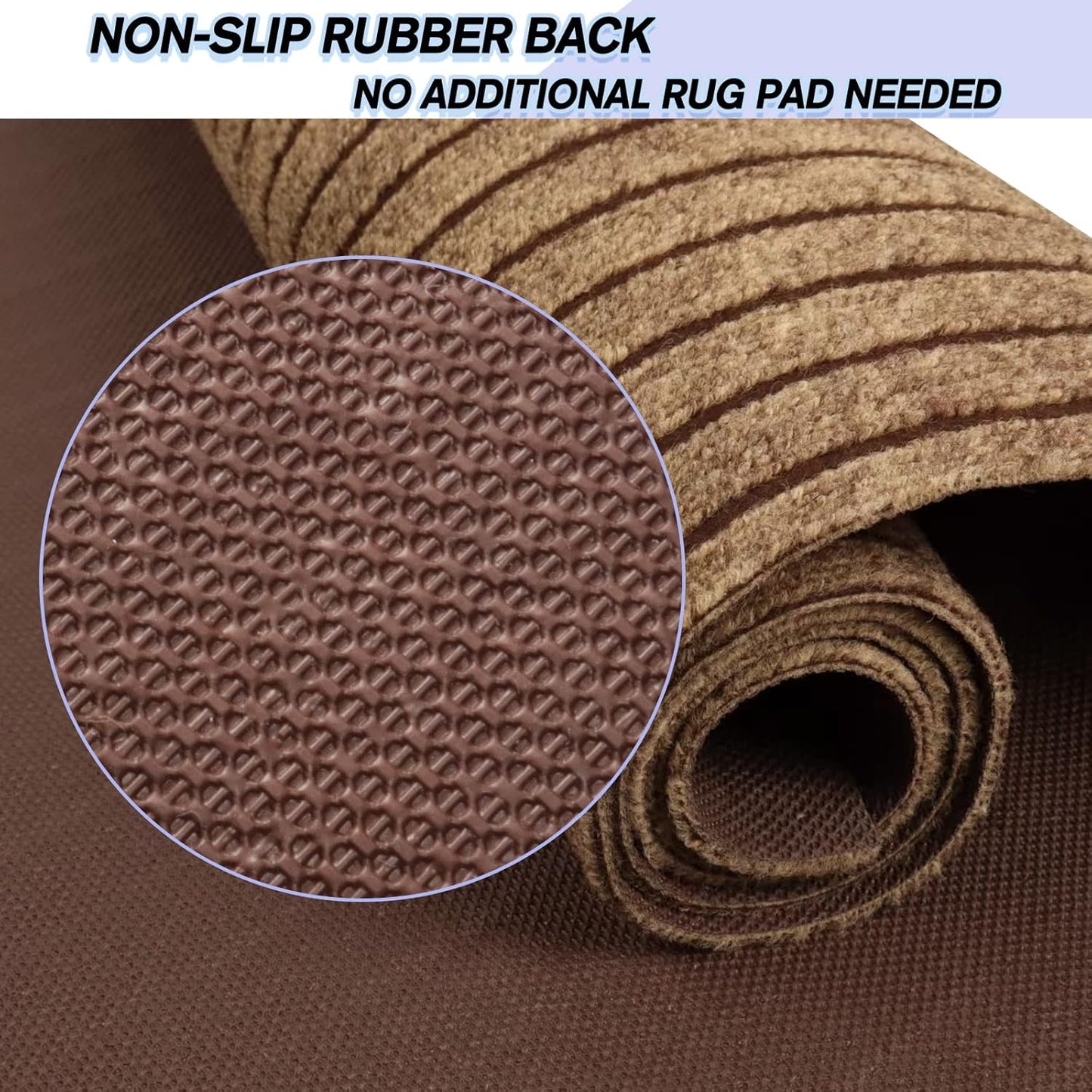Custom Size Backed Non-Slip Area Rugs Runner, Easy Clean, Waterproof Runner Rugs for Hallway Entryway, Kitchen, Laundry, 2FT x 24FT, Brown Stripe
