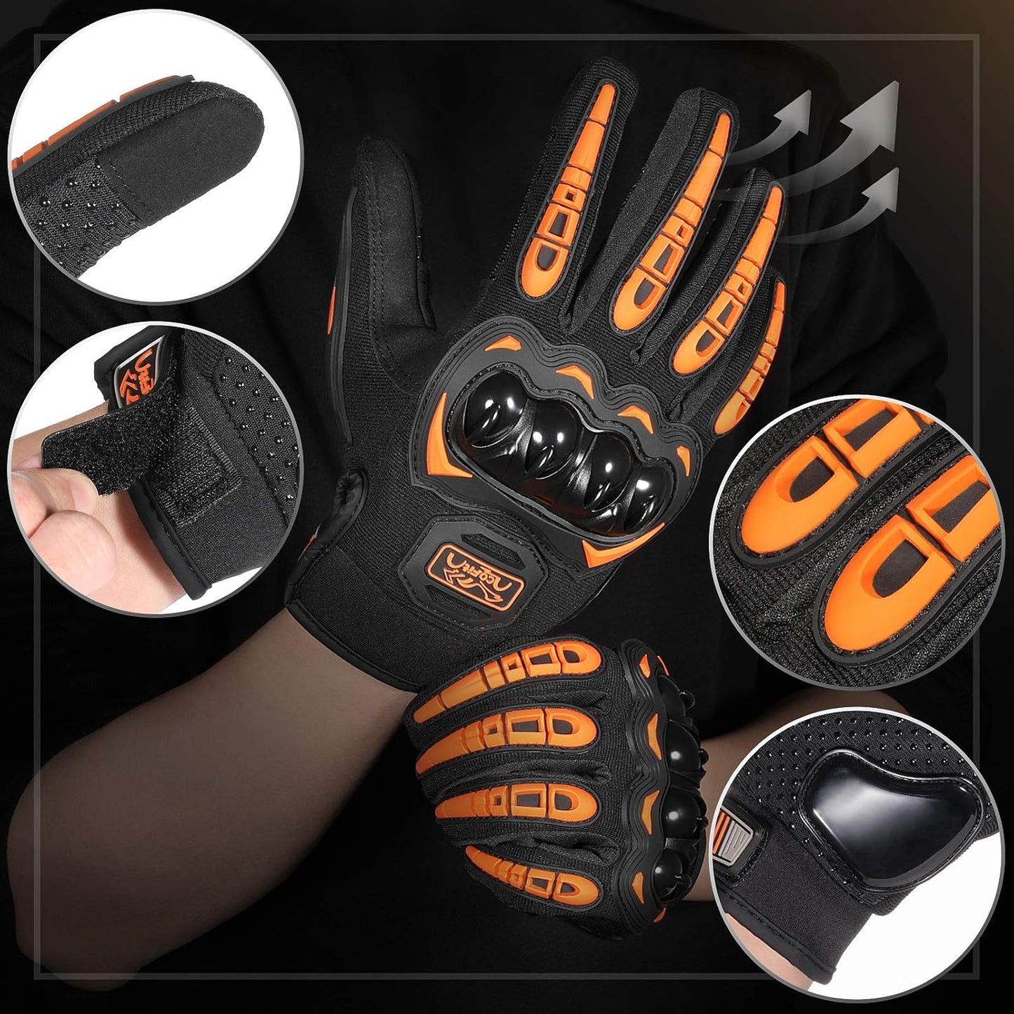COFIT Motorcycle Gloves Breathable, Touchscreen Motorbike Gloves Anti-Slip with Good Grip Hard Knuckles Protection for Men Women Motocross, BMX ATV MTB Cycling, Road Racing - Orange M