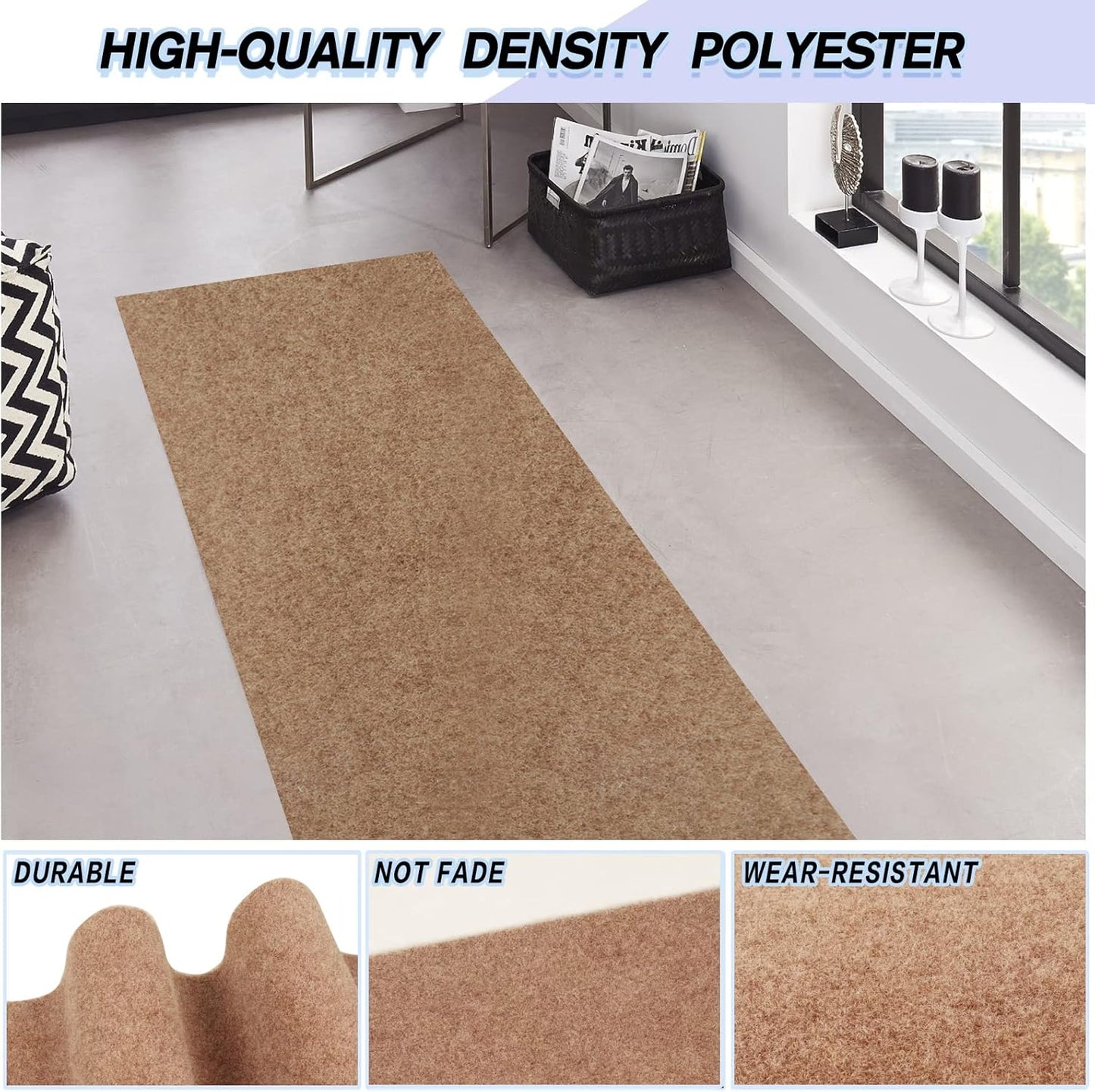 Custom Size Backed Non-Slip Area Rugs Runner, Easy Clean, Waterproof Runner Rugs for Hallway Entryway, Kitchen, Laundry, 3FT x 50FT, Beige