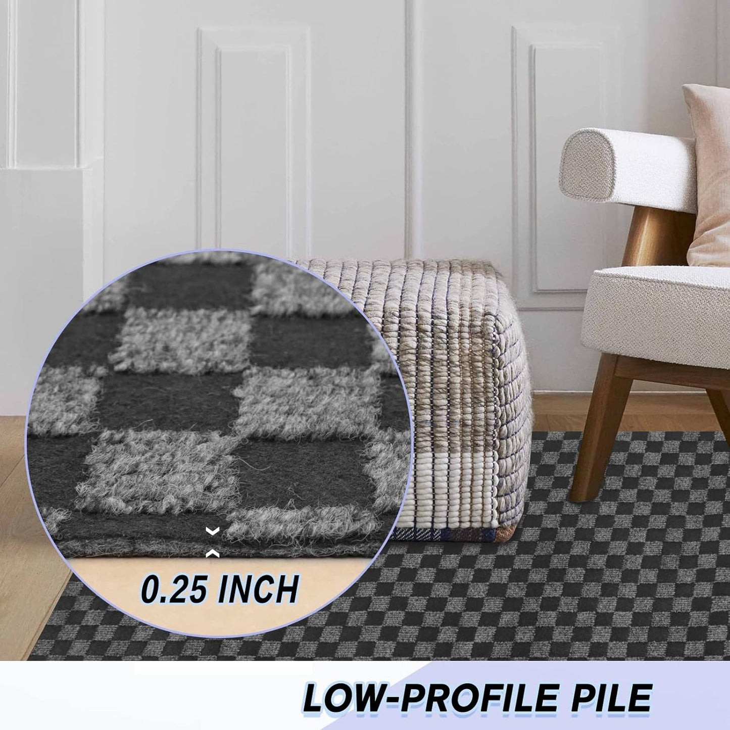 Custom Size Backed Non-Slip Area Rugs Runner, Easy Clean, Waterproof Runner Rugs for Hallway Entryway, Kitchen, Laundry, 3FT x 82FT, Gray Checkered
