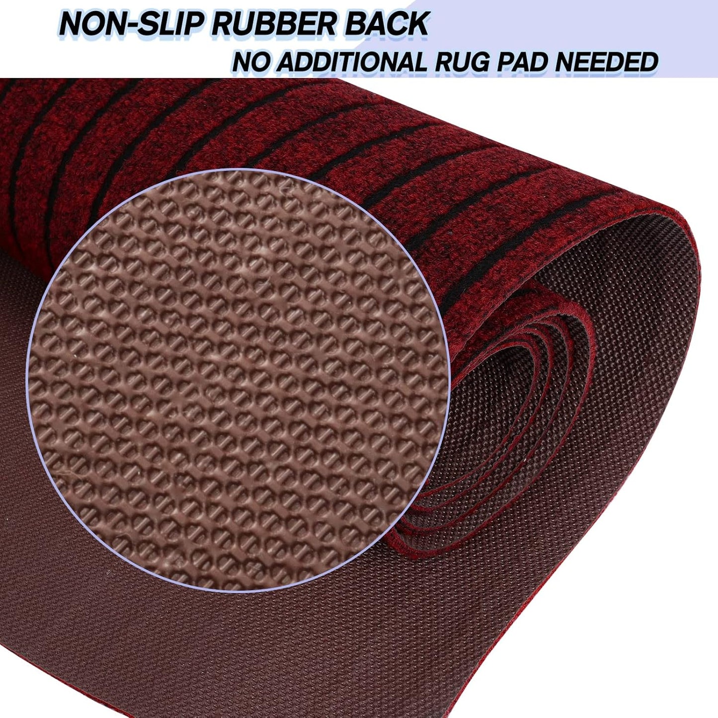 Custom Size Backed Non-Slip Area Rugs Runner, Easy Clean, Waterproof Runner Rugs for Hallway Entryway, Kitchen, Laundry, 2FT x 24FT, Red Stripe