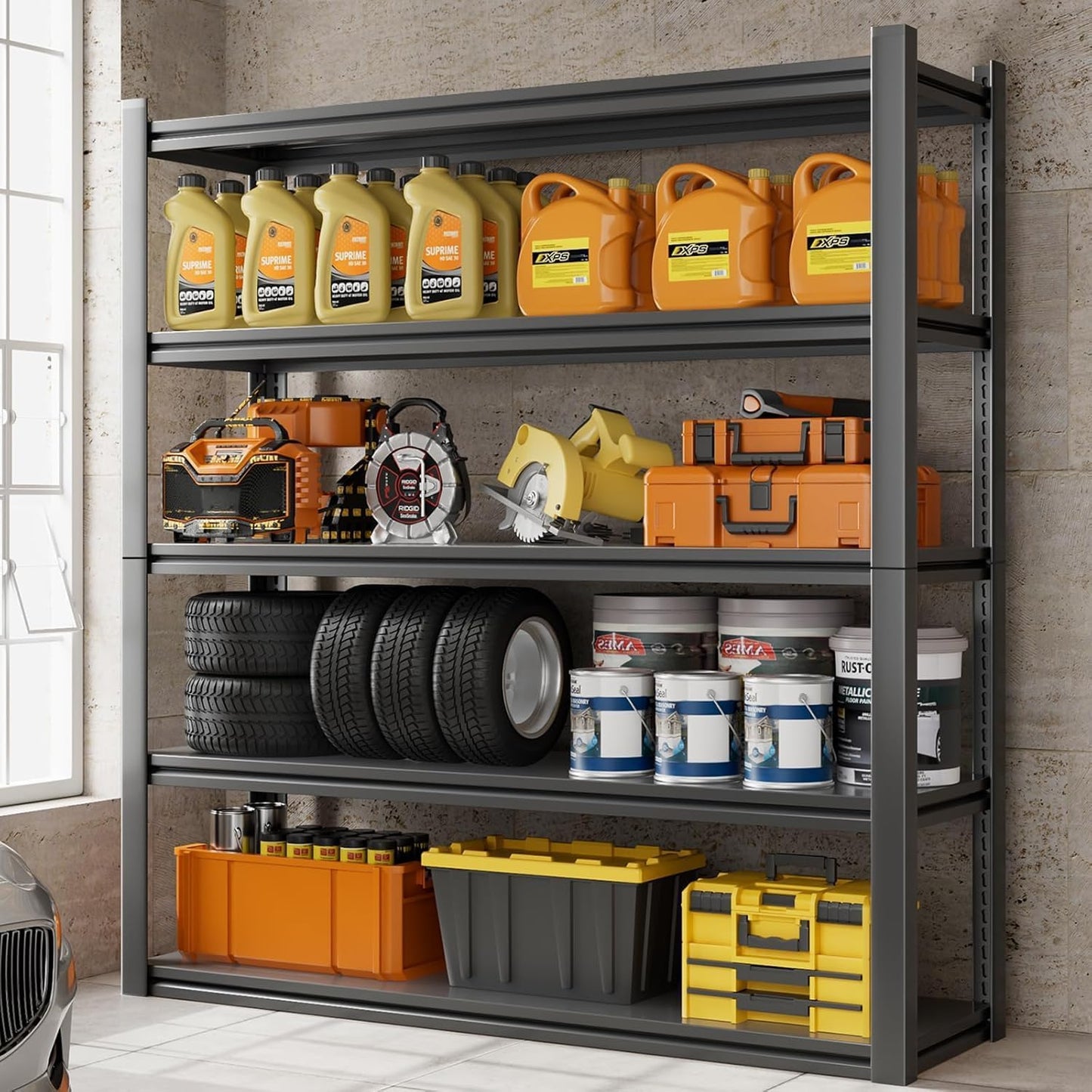 72" H Garage Shelving 2000LBS Heavy Duty Storage Shelves Adjustable 5 Tier Metal Shelves for Storage Garage Industrial Shelving Utility Racks,16" D x35.5 Wx72 H,Black