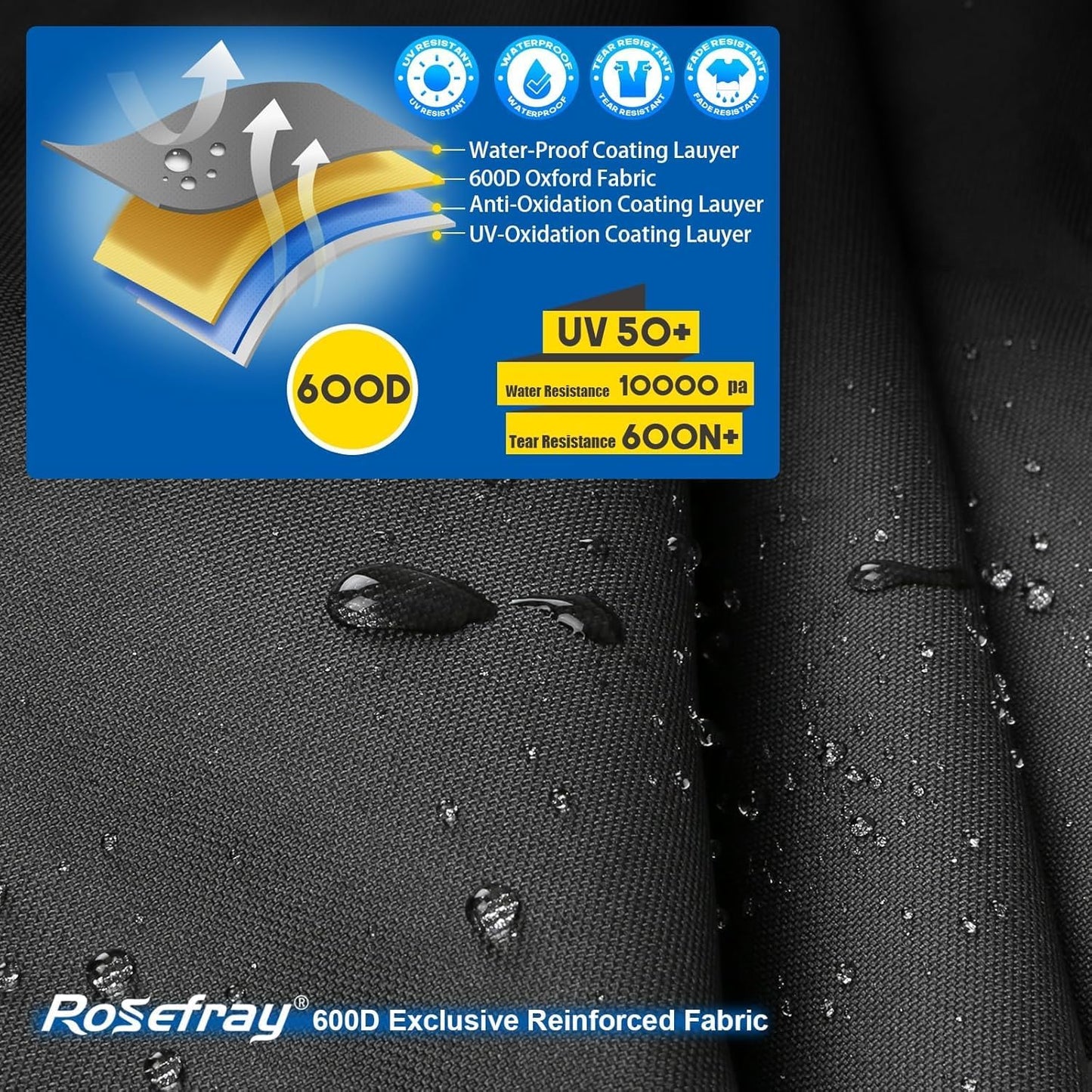 Rosefray Motorcycle Cover 600D Waterproof for Touring Models Harley Davidson Nightster,Sportster, Fat Boy Indoor & Outdoor Storage Black