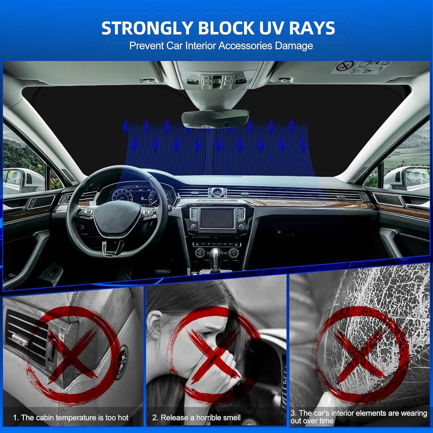 Windshield Sun Shade for Volkswagen VW Atlas 2018-2025 Foldable Sunshade Custom Fit Front Window Car Interior Accessories Protector Blocks UV Rays