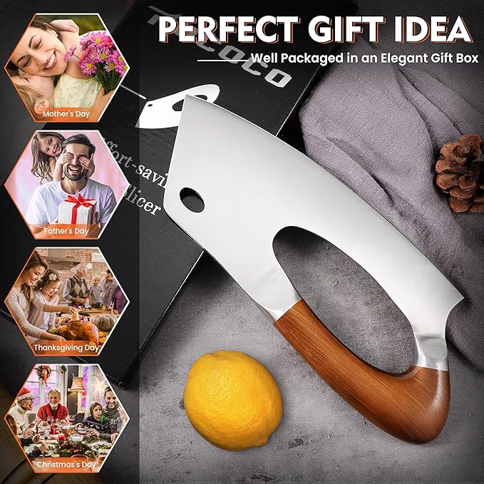 ROCOCO Meat Cleaver Knife Unique Effort Saving Kitchen Knife Professional Stainless Steel Chef Cooking Knives for Cutting Meat Vegetable Father Mother Christmas Gift Bronze