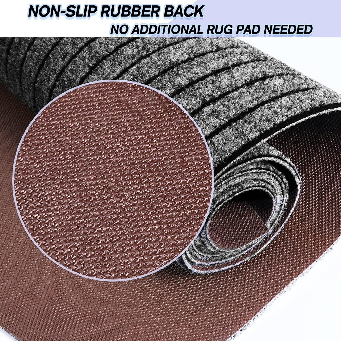 Custom Size Backed Non-Slip Area Rugs Runner, Easy Clean, Waterproof Runner Rugs for Hallway Entryway, Kitchen, Laundry, 2FT x 48FT, Gray Stripe
