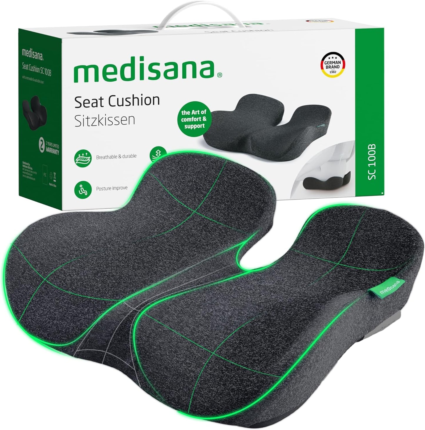 Seat Cushion, SC 100B Seat Cushions for Office Chairs, Car Seat, Wheelchair - Sciatica & Tailbone & Coccyx Pain Relief Pillow for Driver Sedentary People（Size:17 * 14.6 * 3.54 in-Black