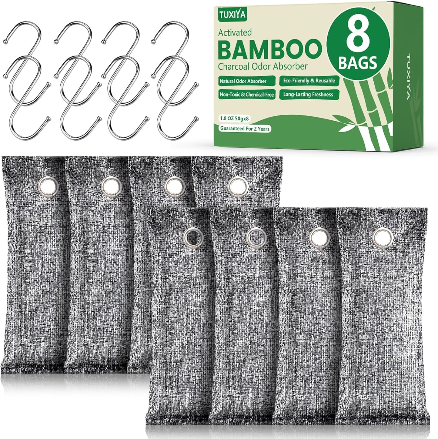8Pack Activated Charcoal Odor Absorber, Odor Eliminator for Strong 0dor,Shoe Deodorizer,Bamboo Charcoal Air Purifying For in Car,Closet,Shoe, Basement(50g/1.77oz Each)
