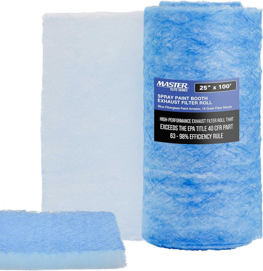 Master Airbrush Elite Paint Spray Booth Exhaust Filter Roll 25" x 100' - 18 Gram Heavy-Duty Fiberglass Paint Arrestor for Filtering Overspray Particles in Auto Body Shops & Refinish Booths