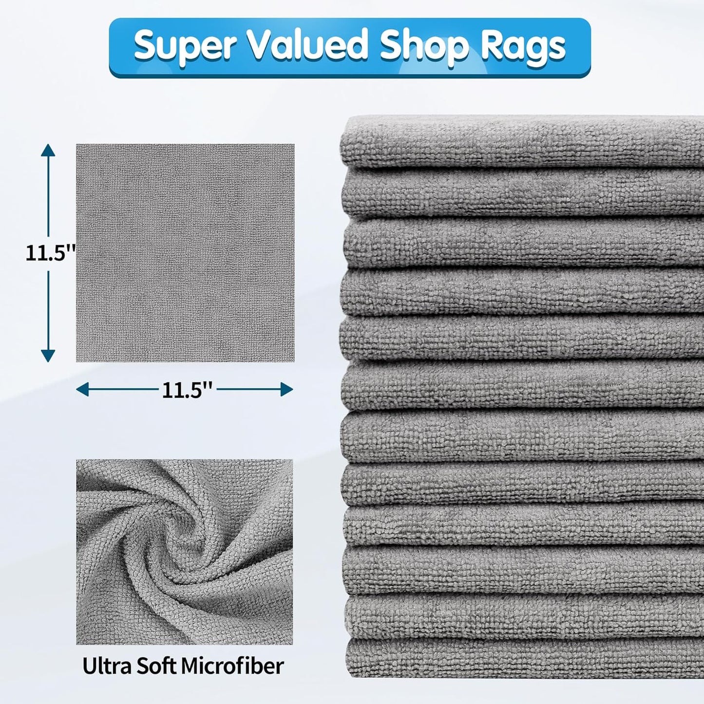 FIXSMITH Shop Towels, Pack of 150, Grey Microfiber Cleaning Cloth Bulk, Microfiber Towels for Cars, All-Purpose Absorbent Cleaning Rags, Dust Cloth for Automotive, Mechanic, Garage, 11.5 x 11.5 inch